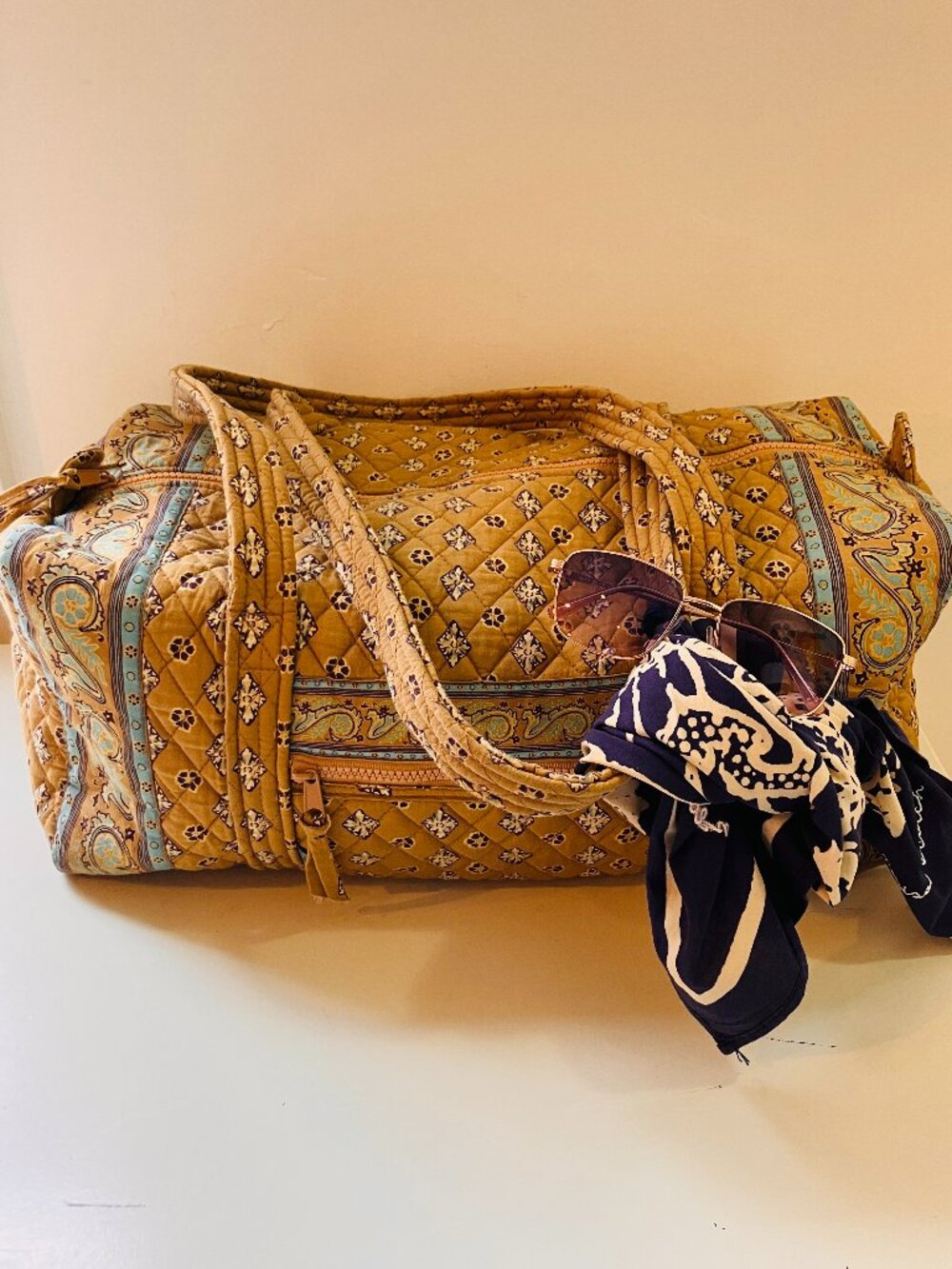 Vintage 1990's Maggi B Quilted Cloth Duffle Bag, Weekender Bag, Gym Bag